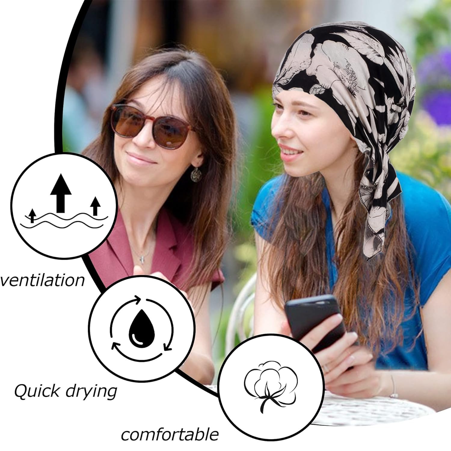 2 Piezas de Gorros para Mujer, Sombrero Musulmán de Seda, Hijab Suave de Bambú Preatado, para Quimioterapia contra el Cáncer de Pérdida de Cabello (Negro+Azul Marino)