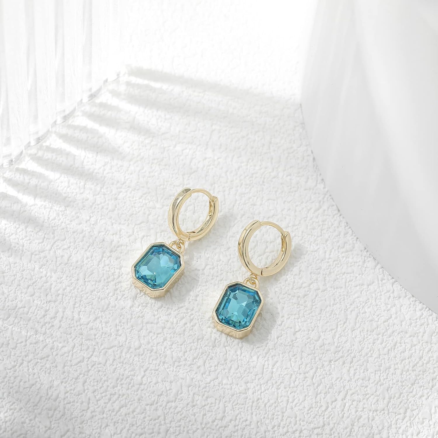 Birthstone Crystal Dangle Drop Earrings, 18K Gold Plated Huggie Hoop Hypoallergenic Earring Jewelry Gifts for Women - Image 6