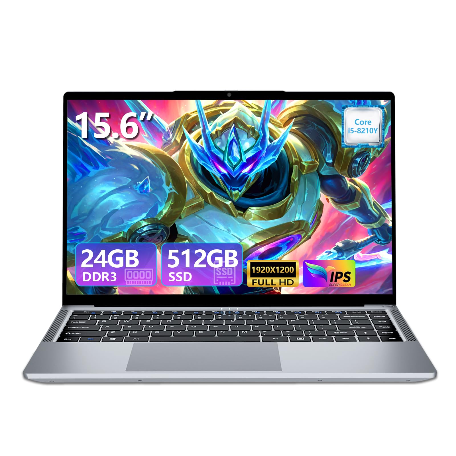 15,6 Pulgadas Ordenador Portátil 24GB RAM SSD 512GB Core i5-8210Y CPU, PC Portátil Pantalla FHD(1920 x 1200), Computadora portatil Win11 Pro, Tipo C, USB 3.0, HDMI, Bluetooth 5.0 y Wi-Fi 5
