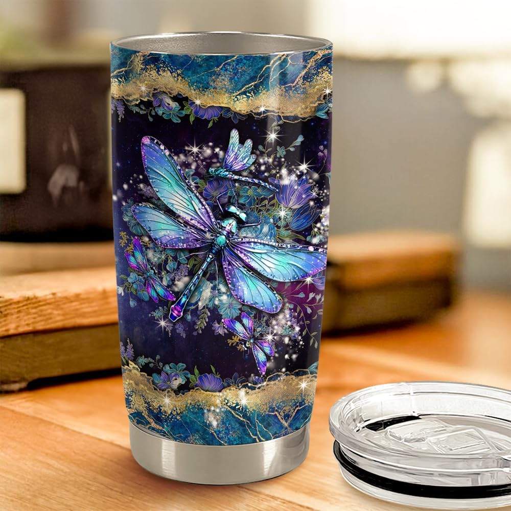 SANDJEST Dragonfly Tumbler 20oz Stainless Steel Insulated Coffee Travel Mug Cup Dragonfly Gifts for Women Girls on Birthday Christmas Mothers Day - Image 4