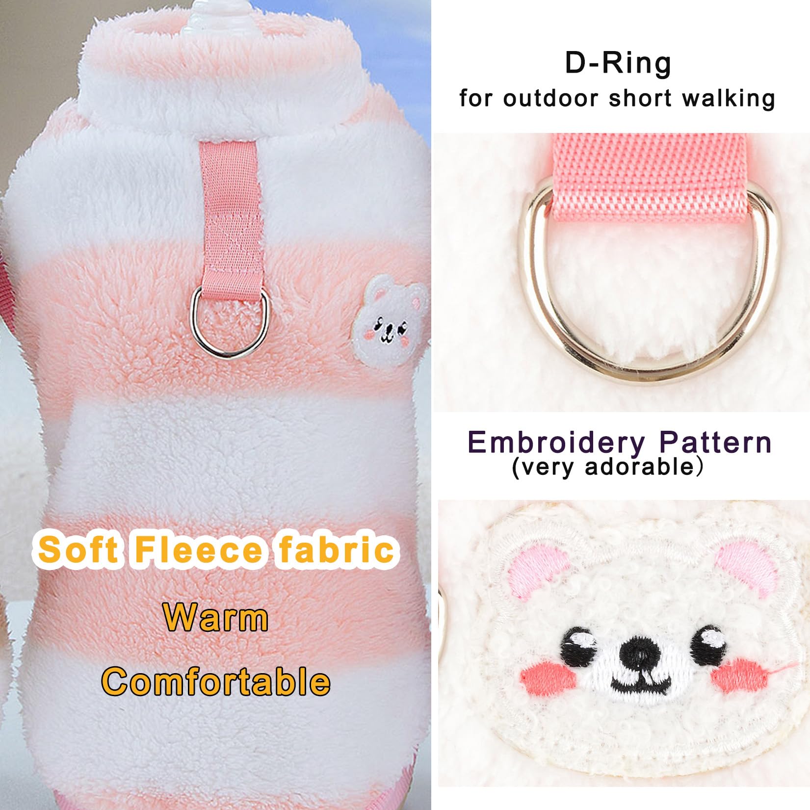 Zunea Fuzzy Fleece Dog Jumper for Small Dogs Cat Winter Sweater Coat with D-Ring Soft Warm Pullover Jacket Coat Puppy Vest Clothes Cold Weather Pet Girl Boy Chihuahua Yorkie Apparel Pink M - Image 4