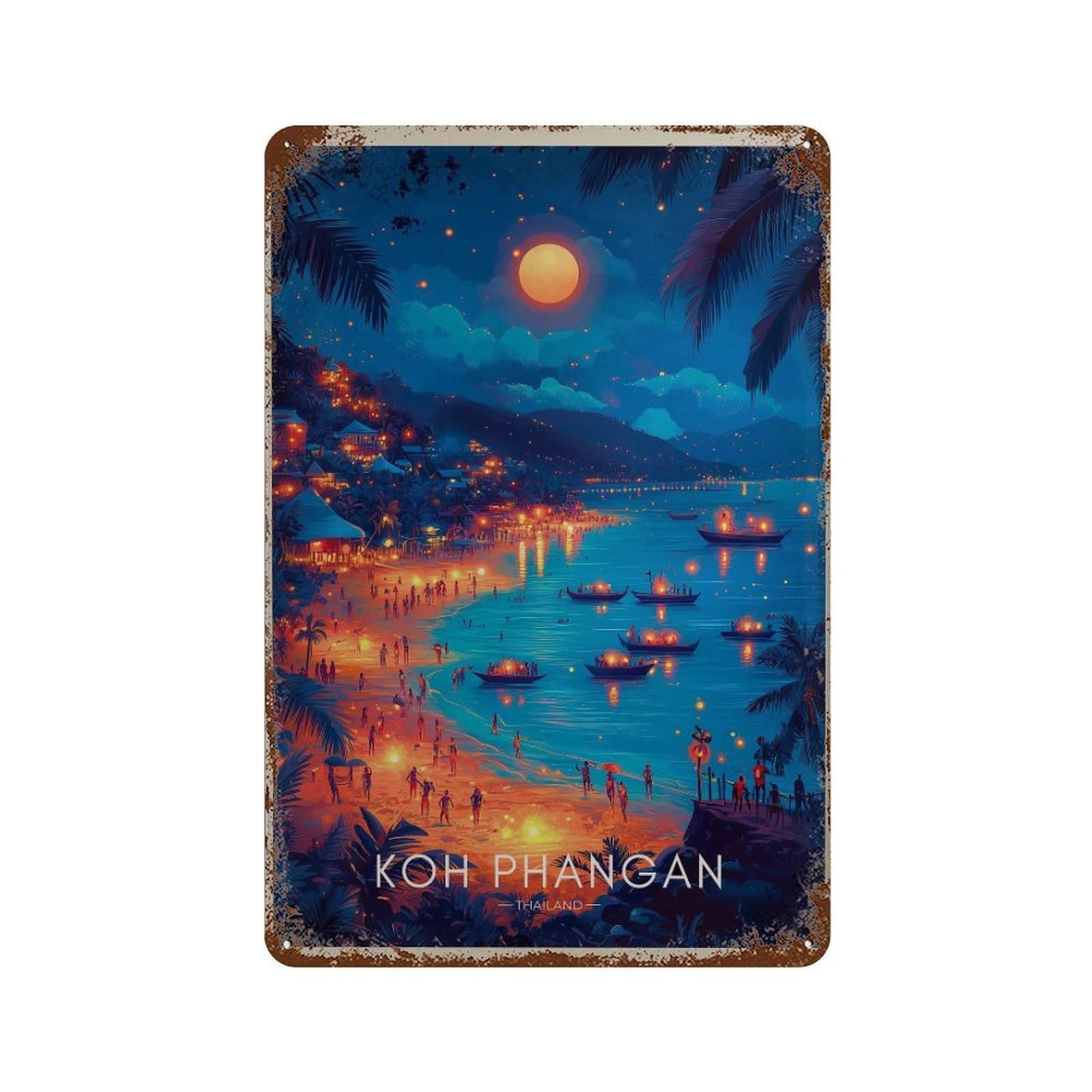 xiaoxiaoshen Koh Phangan Travel Thailand Full Moon Party Wall Decor Art Metal Tin Poster Modern Home Decor Art Home Bar Shop Decorations Vintage Sign 30x20cm