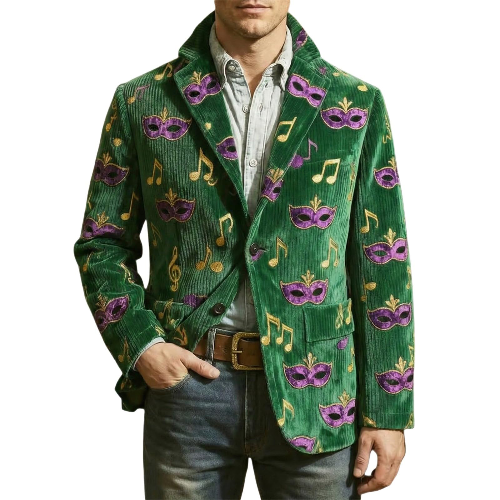Mardi Gras Jacket Mens Holiday Blazer Outfits Plus Size Suit Sequin Top Accessories Costume Corduroy Cardigan Apparel, Z-04-Green, 3XL — image 1
