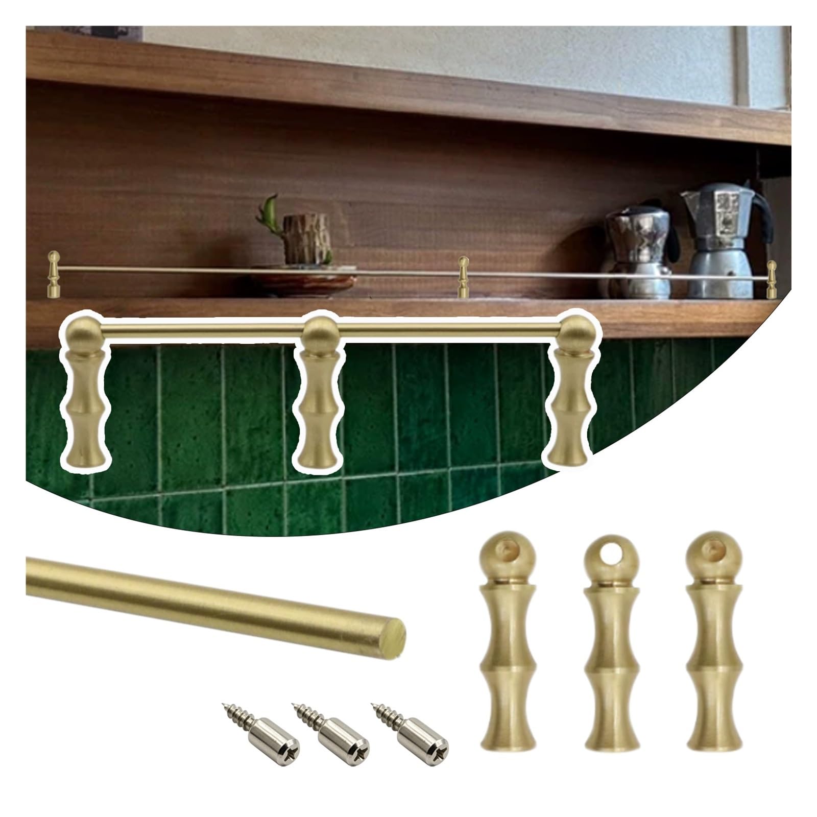 Customizable Length Shelf Guard Rail 20cm-157cm, Brass Anti-Fall Railing for Hanging Shelving, Shoe Racks, Cabinet Guardrail Bar Decor with End Caps & Screws(Style c,L 58"/147.4cm)