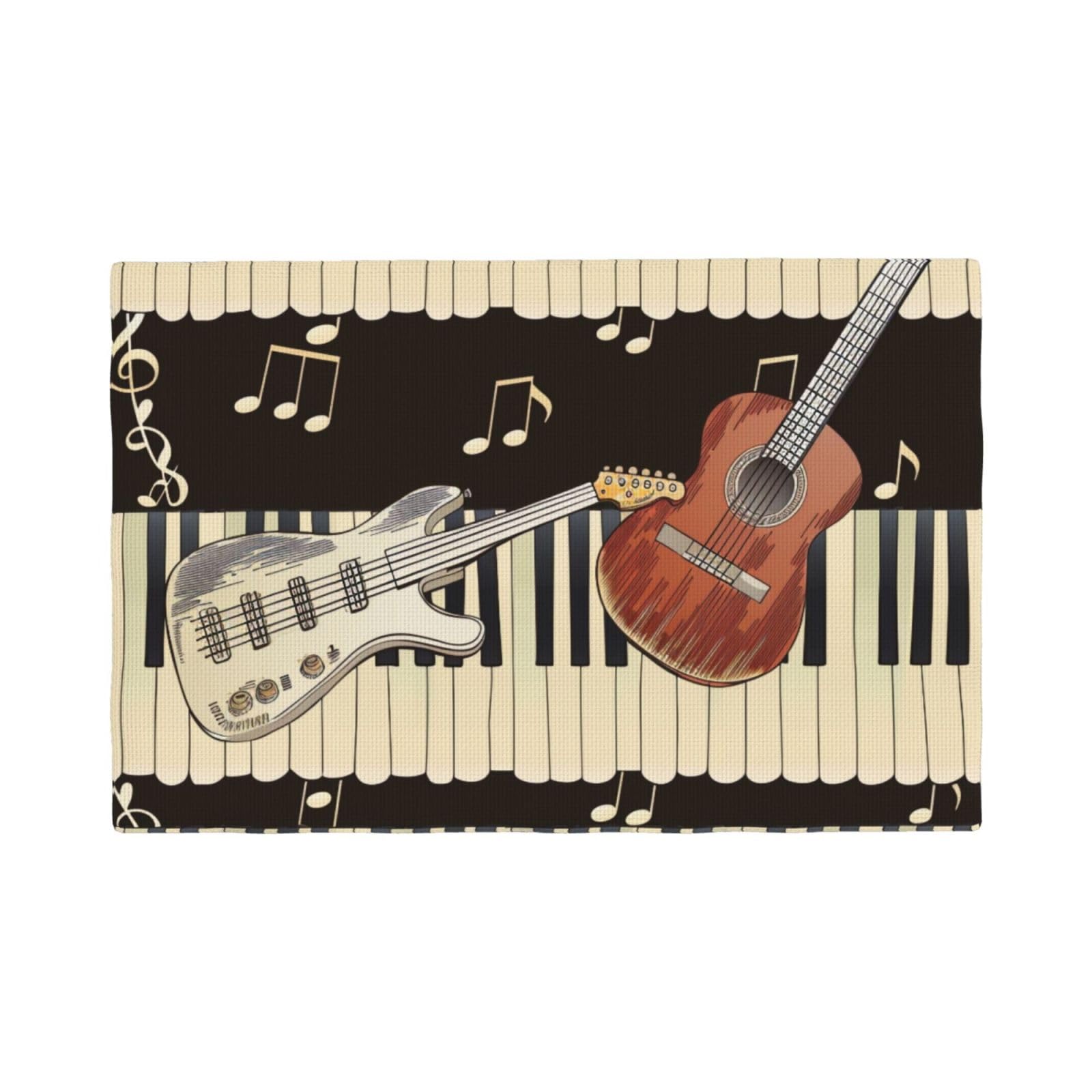 Guitar Piano Pattern Print Placemats Set, Heat Resistant Washable Placemat 12x18in Table Mats for Party Kitchen Dining Table Decoration Indoor Outdoor, Four Pieces