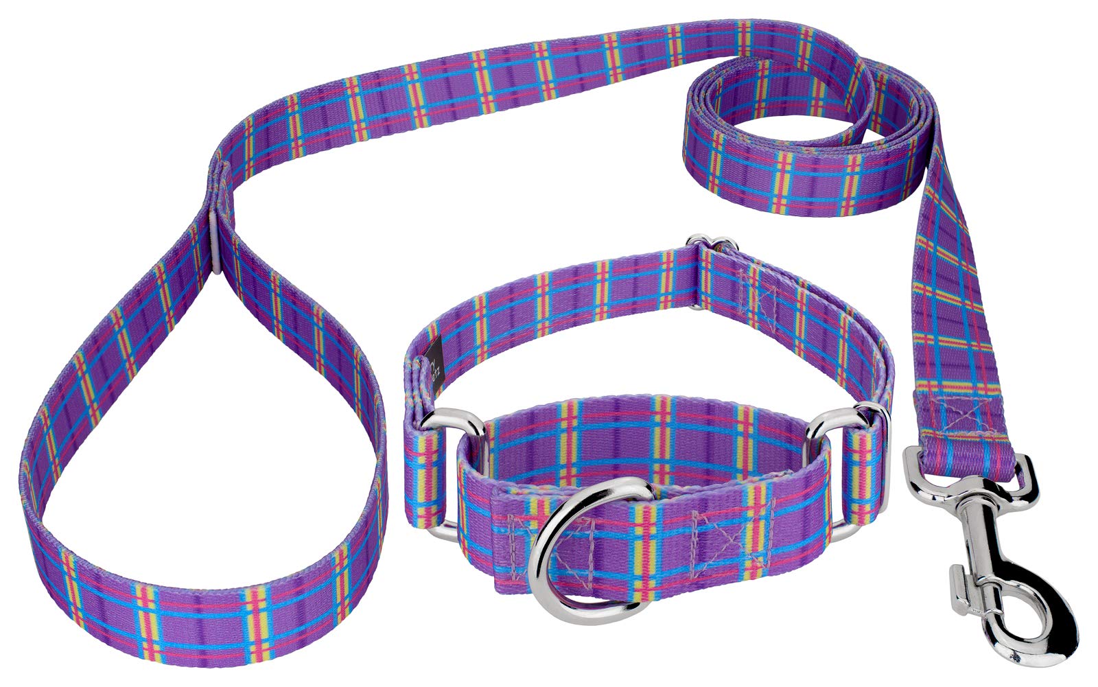 Country Brook Petz - Grape Plaid Martingale Dog Collar and Leash - Plaid and Argyle Collection Featuring Charming Designs (5/8 Inch, Small)