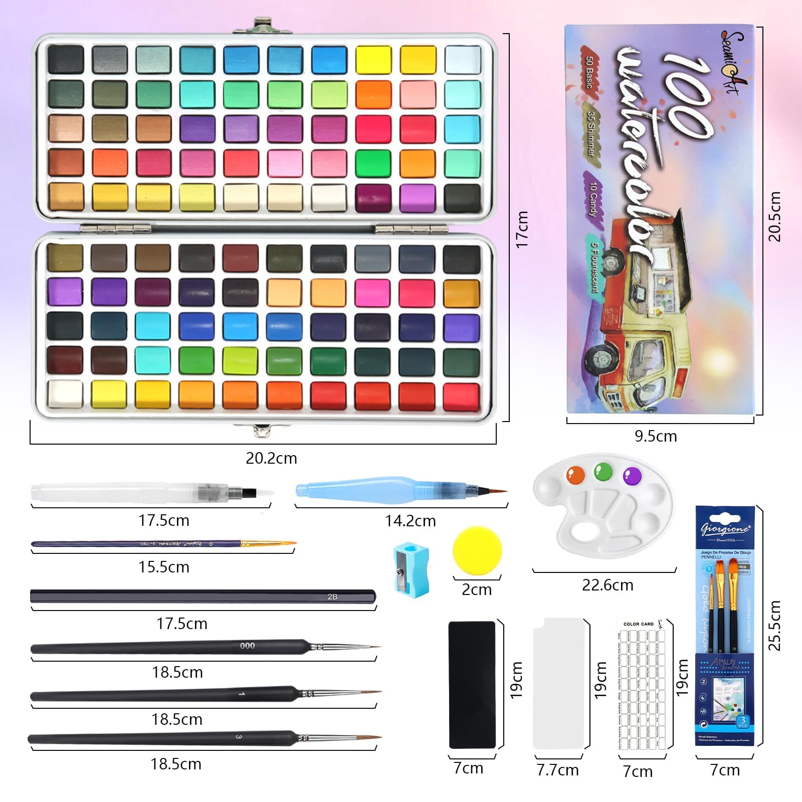 UCAMP Ensemble de Peinture Aquarelle 100 Couleurs Portable avec Pinceau et Papier