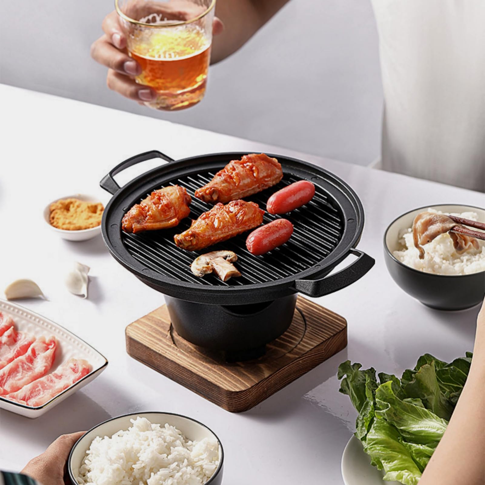 Mini Barbacoa Sin Humo Parrilla de Mesa Portátil Japonesa Pequeña Olla de Barbacoa para una Persona Estufa Interior Picnic al Aire Libre