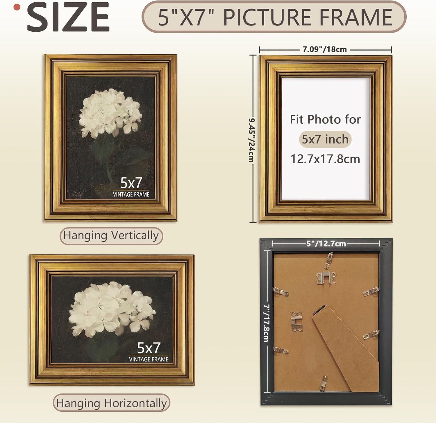 5x7 Picture Frame Vintage Gold Set of 2 - Ornate Picture Frames for Wall or Tabletop Display, 5 x 7 Photo Frame Gold Display Wedding Family Baby Photos for Elegant Home Decor