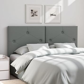 King Size Headboard, Faux Leather Headboard with Solid Wood & Sturdy Metal Legs, Adjustable Height Bed Headboards King Tufted Upholstered in Modern Button Design, Grey