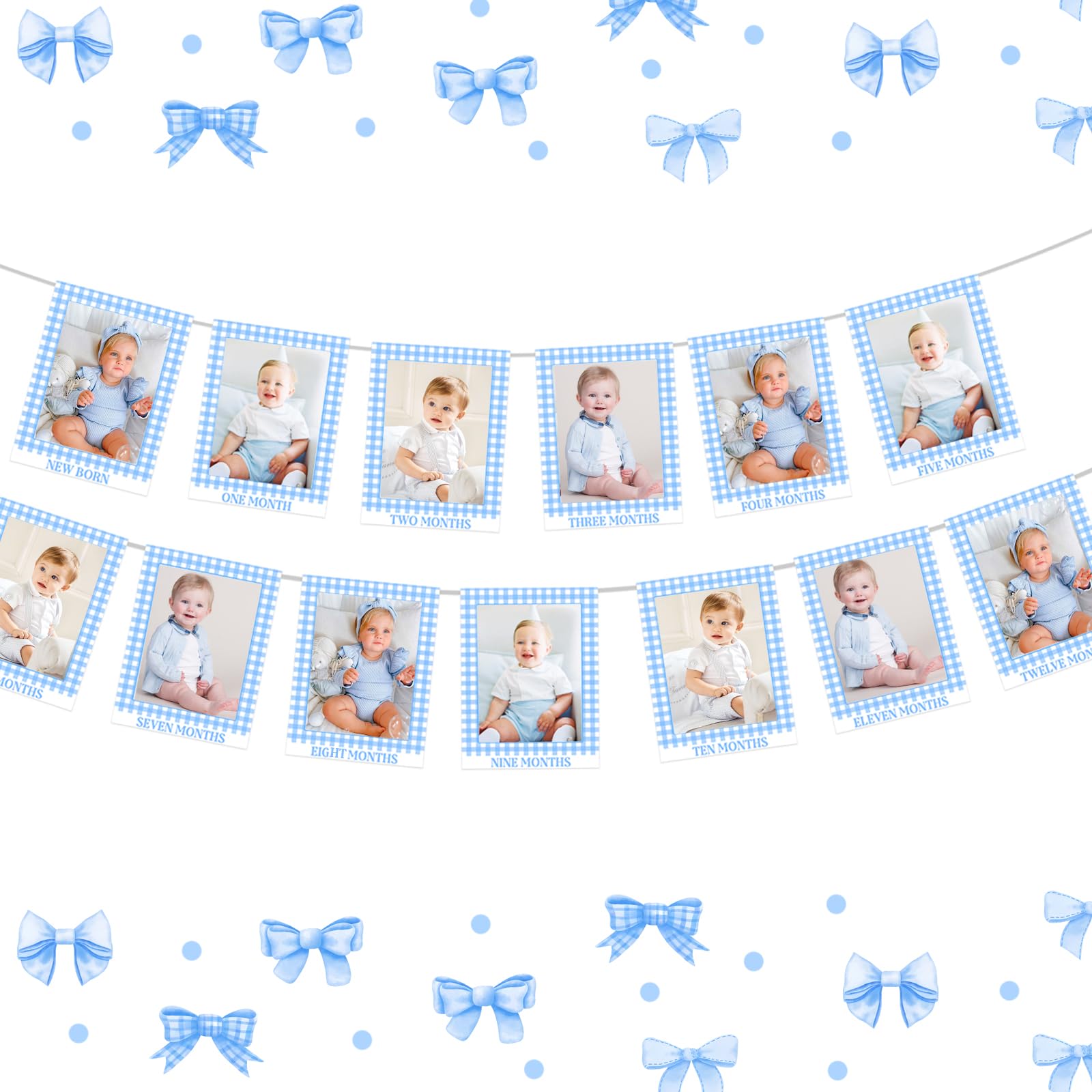 Bannière photo vichy bleu pour revivre ses 12 premiers mois