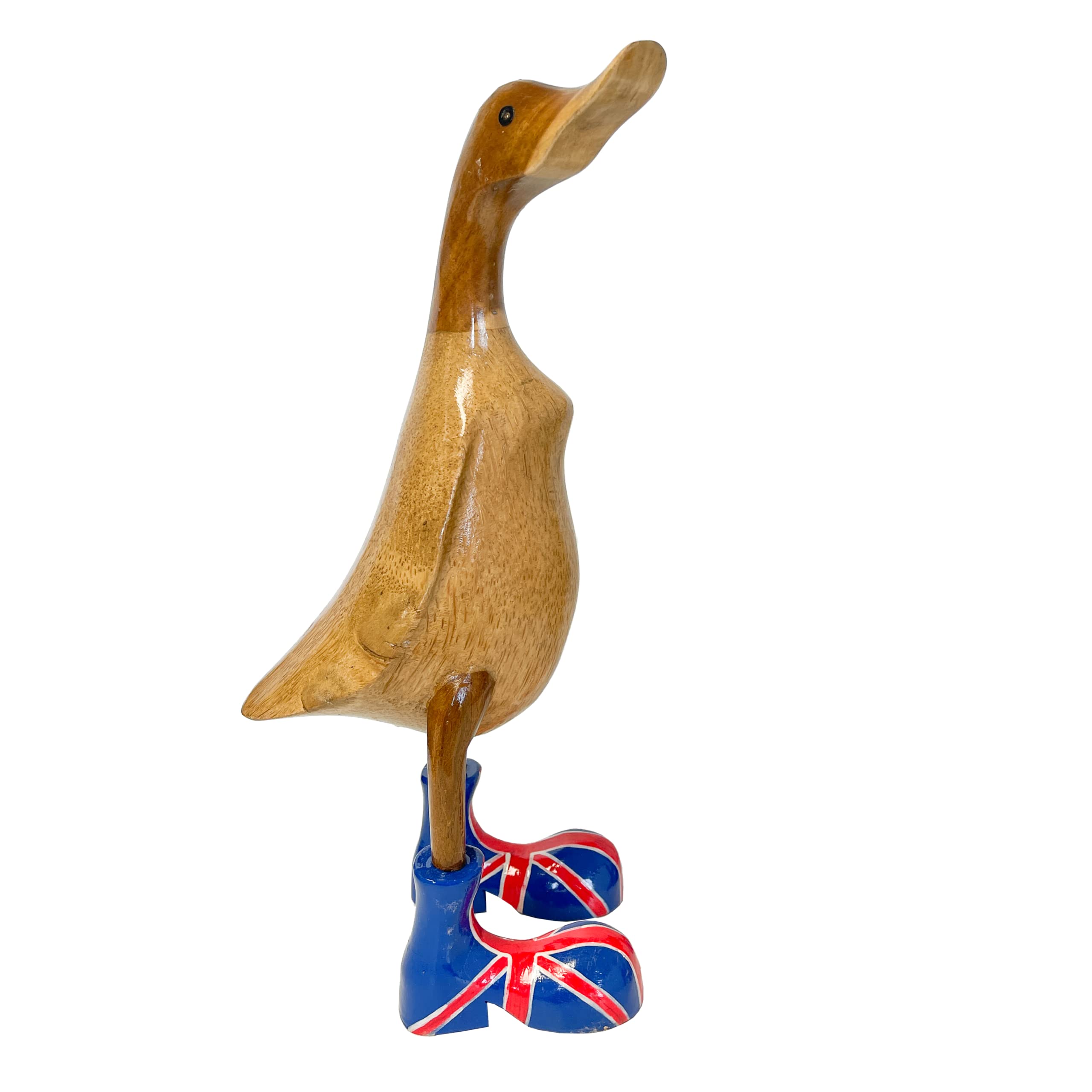 My Family House Hand Carved British Flag Duck Ornament with Welly Boots Fair Trade Novelty Bamboo Root Sculpture Home Decor Indoor Painted Ducks