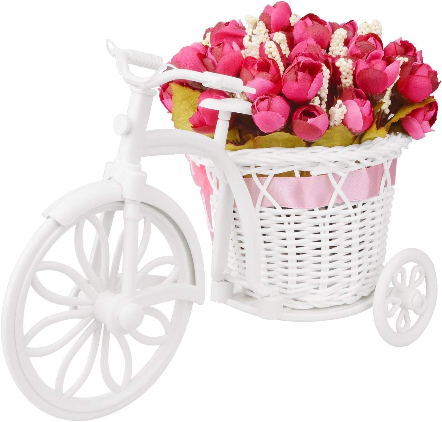 Artificial Flower Nostalgic Bike, Garden Nostalgic Bicycle Artificial Flower Decor Plant Stand Mini Garden for Home Wedding Decoration (Rose)