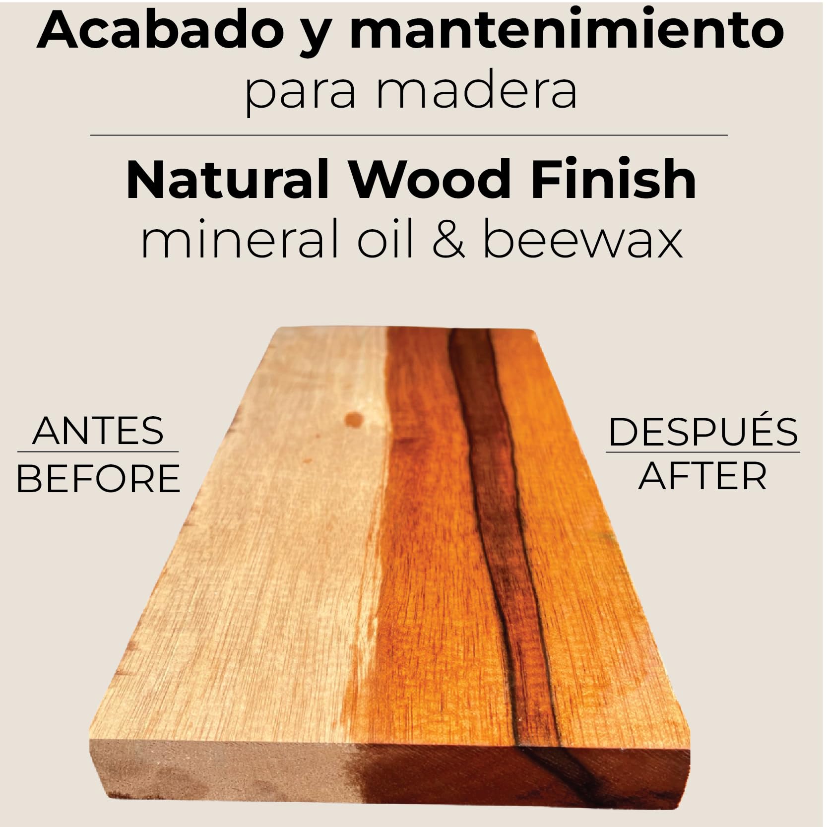Wood Finish - Kit of Mineral Oil & Bee Wax for Wood Finish - Enhances The Natural Color of The Wood - Wood Polish and Conditioner