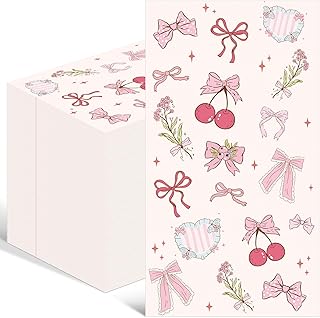 Pajean 100 Pcs Pink Bow Napkins Paper Coquette Themed Party Supplies Cherry Bow Napkins Decorative Disposable Guest Towels for Bathroom Dinner Bachelorette Birthday Bridal Wedding Decor