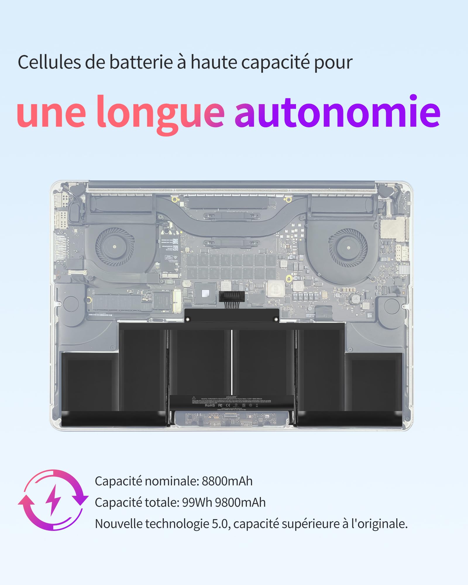 ASMARK Batterie MacBook Pro A1398 pour 15 Pouces (mi-2015, mi-2014, Fin 2013) Retina A1494/1618 Battery