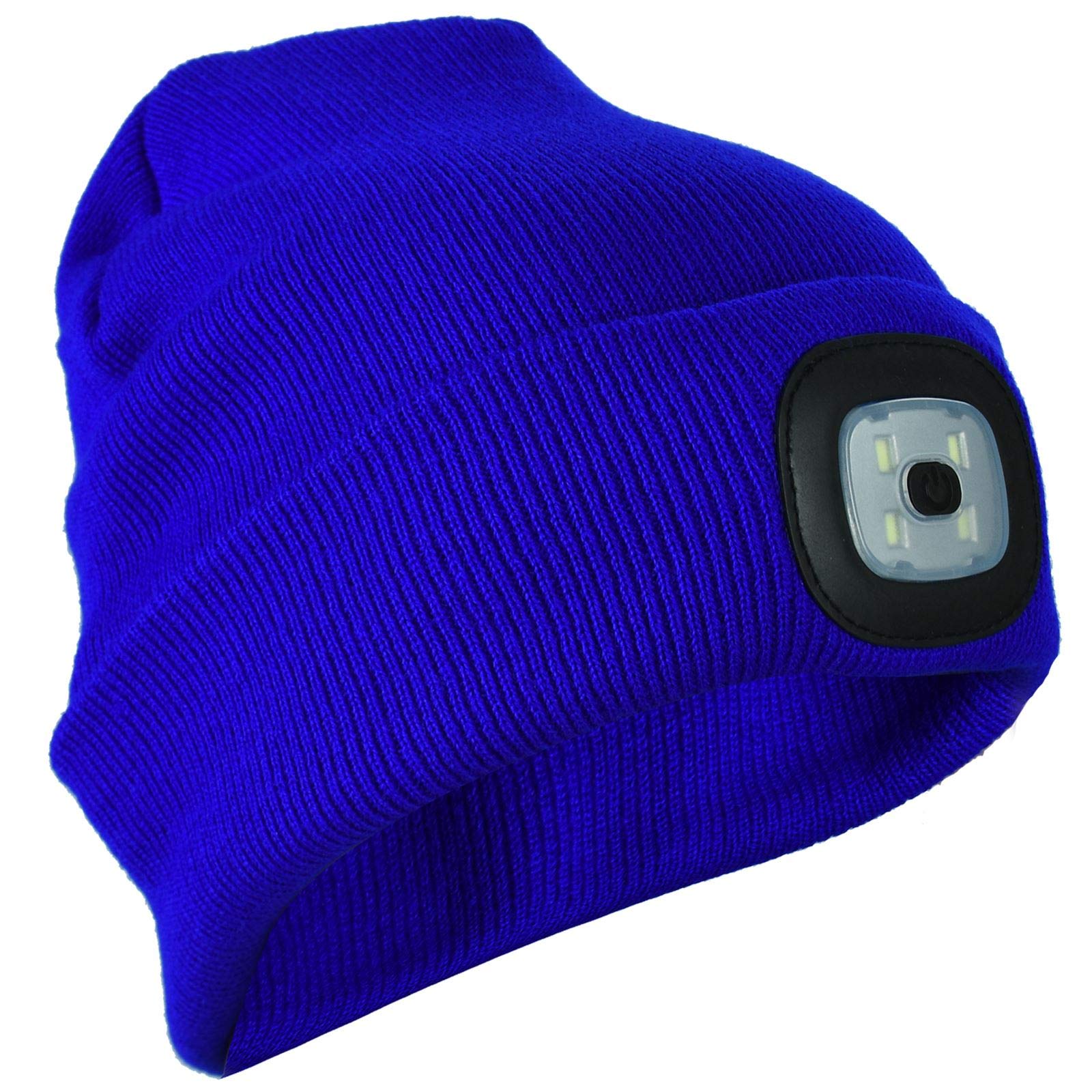 Asab Men's Blue Unisex Knit Beanie Hat With Rechargeable 4 Led Torch Light Head Lamp One Size Outdoors Camping Fishing
