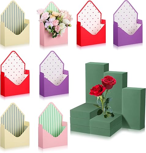 TaoBary 16 cajas de sobres para ramo de floristería del día de la madre con bloques de espuma floral, cajas de regalo de papel, embalaje de flores,