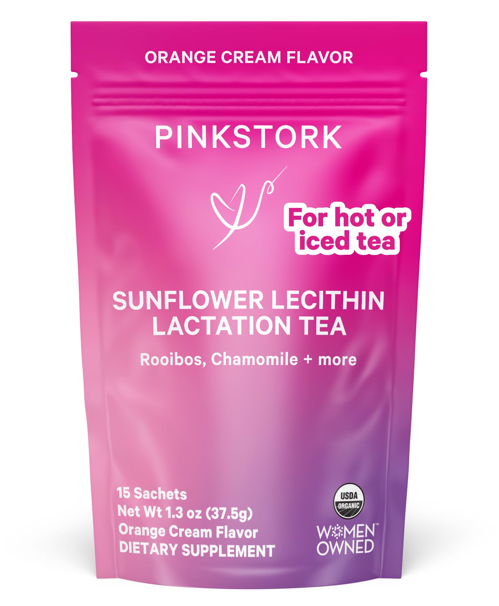 Pink Stork Sunflower Lecithin Lactation Tea, Clogged Milk Duct Support Tea with Fenugreek for Breast Milk Flow, Breastfeeding & Pumping Essentials - Vanilla Orange, 15 Sachets