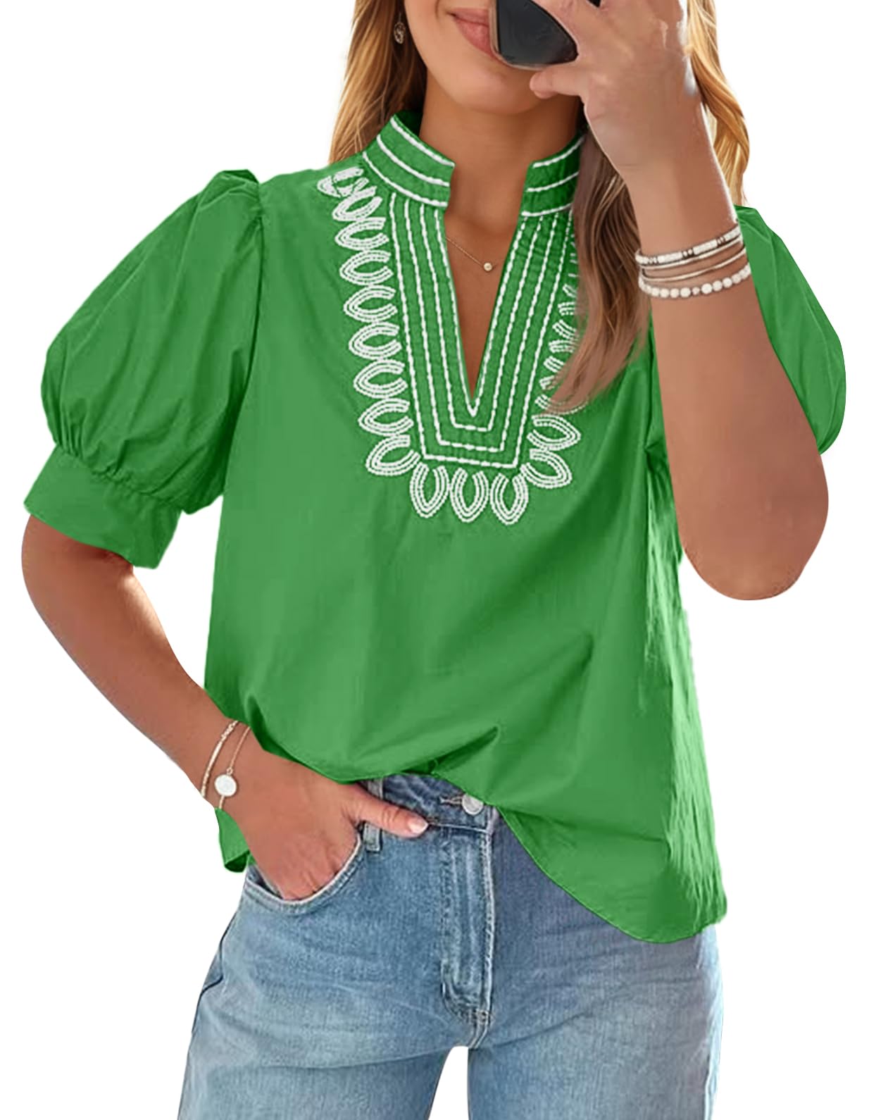 Cicy Bell Puff Sleeve Embroidered