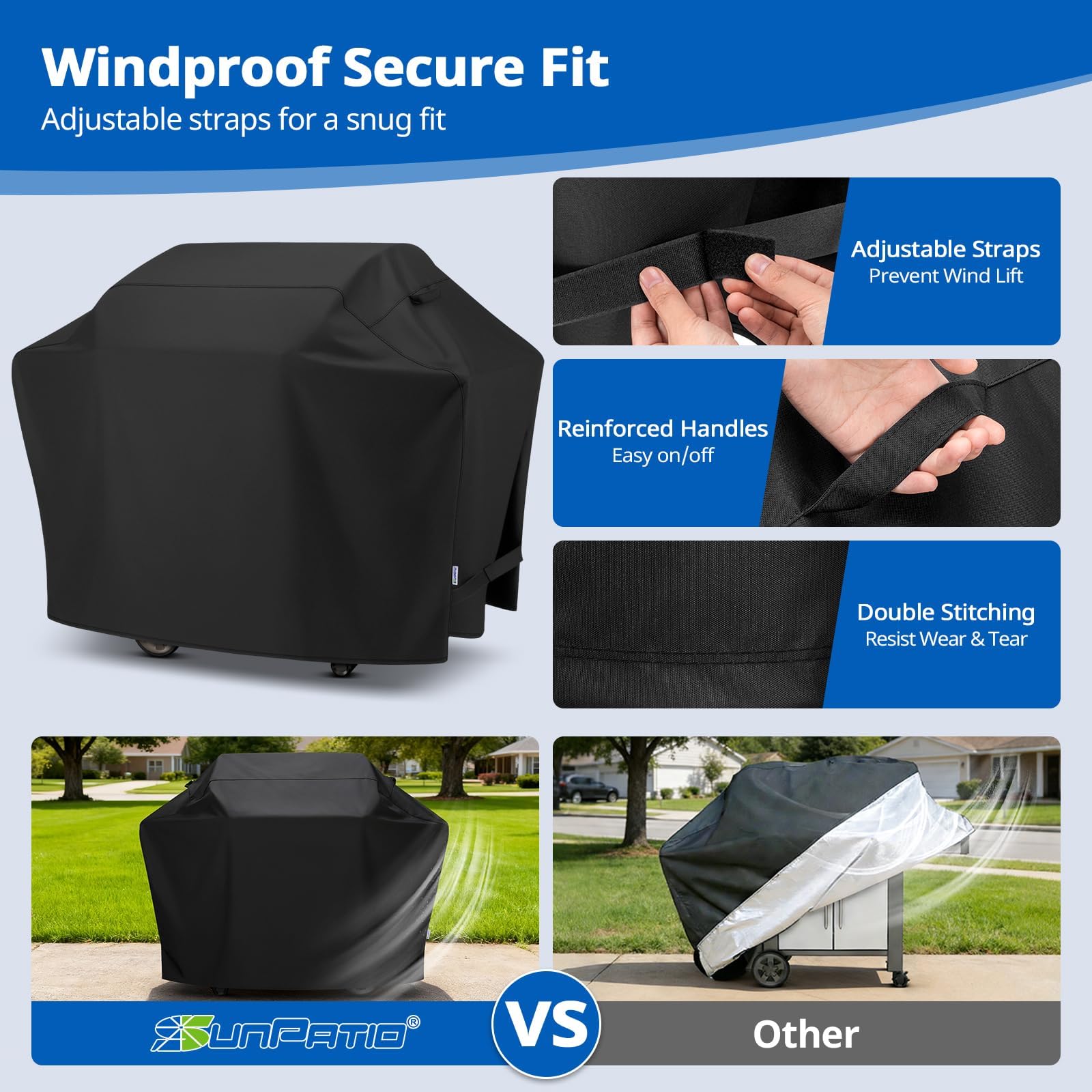 SunPatio Copertura per barbecue a gas da esterni 127 cm 140 cm 1524 cm 1629 cm 1778 cm per Weber Charbroil Nexgrill e altro ancora tessuto resistente alle intemperie nero 70