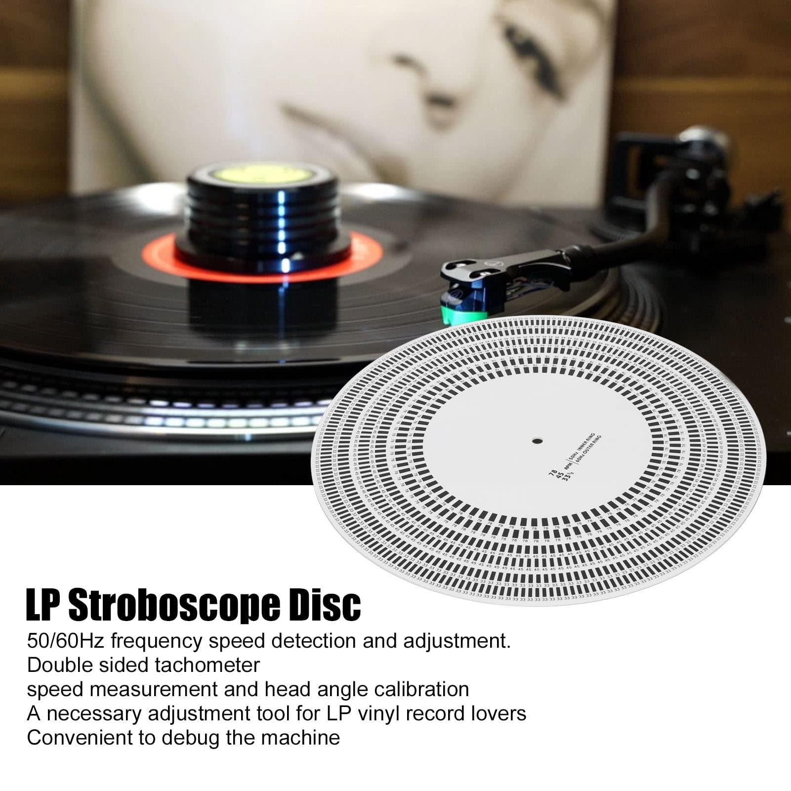 Dpofirs Tappetino stroboscopio per giradischi Stroboscopio 33/45/78 RPM, 50/60Hz, LP Record Giradischi Phono Contatore Turismo Calibrazione Tappetino Stroboscopio per Giradischi