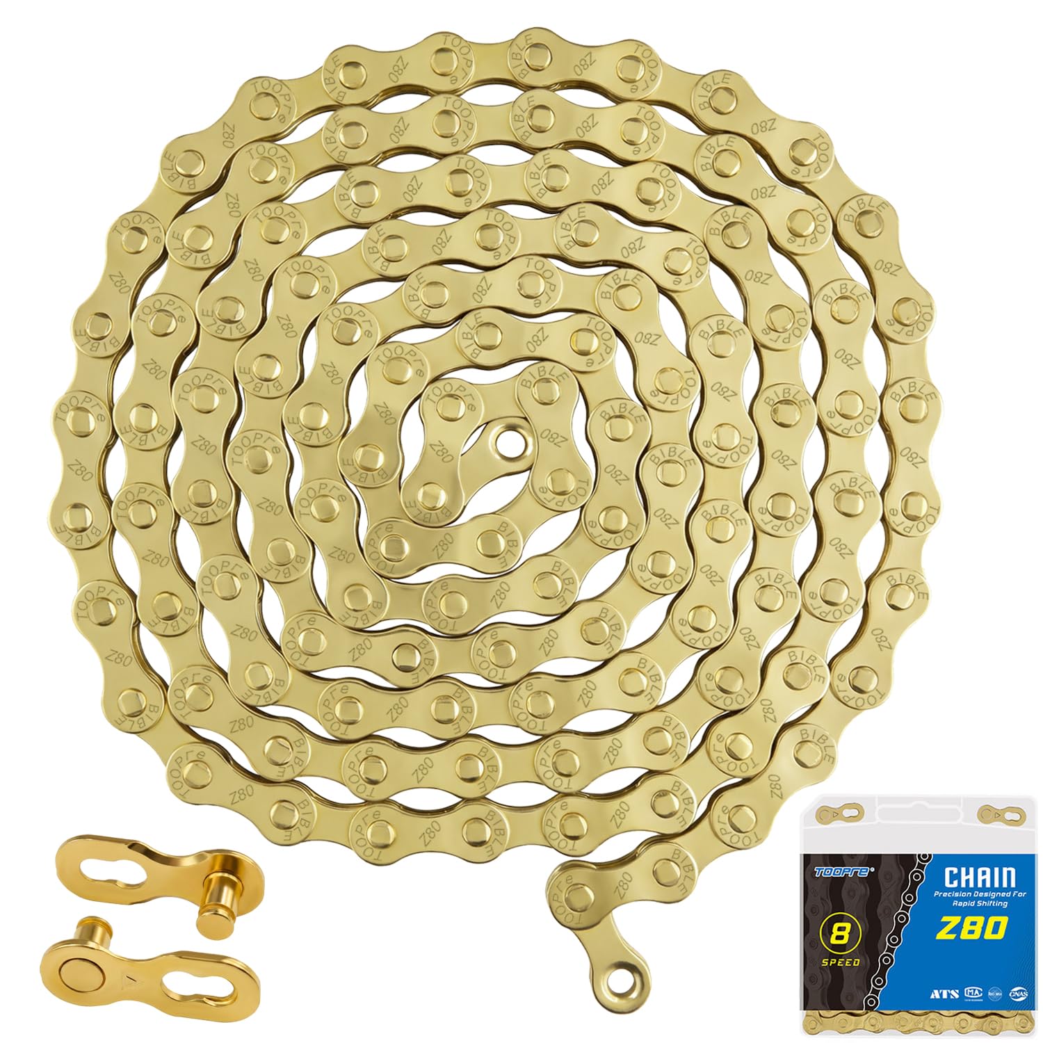 8-Speed Bike Chain, 116 Links, Compatible with 8-Speed Systems, for Road Bikes and MTBs, Durable & Lightweight Alloy Steel Gold