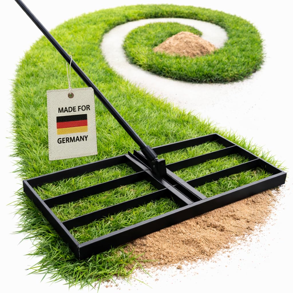 Rasen Nivellierungsrechen Edelstahl 90x30 cm mit 150 cm Stiel - Robuster Nivellierrechen für Gleichmäßige Rasenpflege - Rakel Nivellierrechen für Sand & Rasenglätter für Garten & Sportplätze