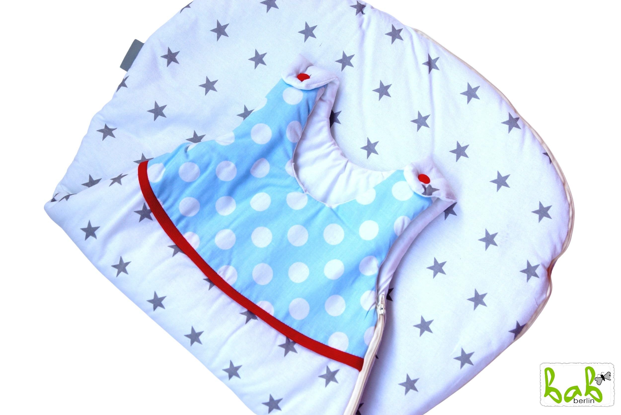 Baby Schlafsack Gr. 70, 0-6 Monate mit Sternen, Mäxchen für Mädchen/Jungen Handmade