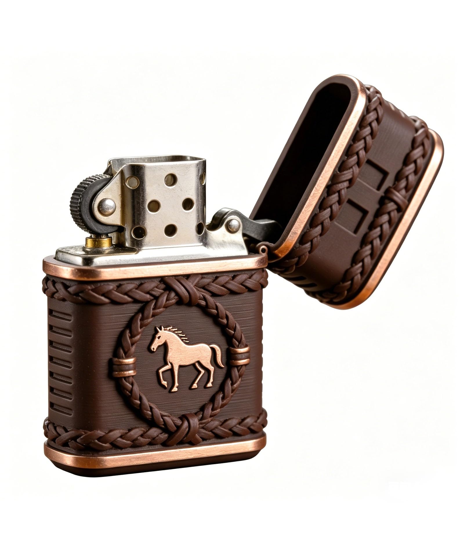 Vintage Horse Carved Kerosene Lighter Windproof Reusable Wheel Grinding Flip-Top Lighter for Outdoor Activities (A)