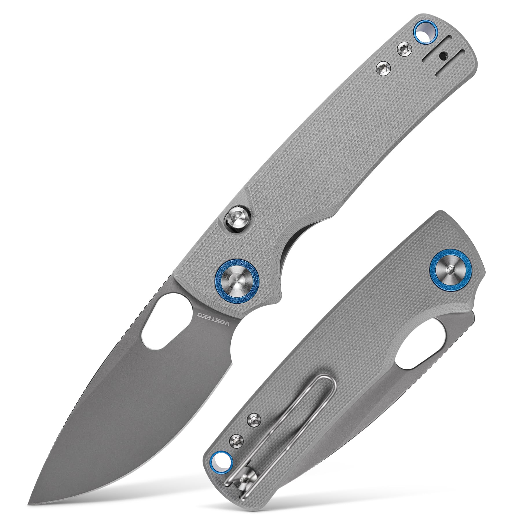 Vosteed Porcupine EDC Knife, 2.99" Sandvik 14C28N Steel Blade, Gray G10 Handle Top Liner Lock, Lightweight Folding Pocket Knives with Clip, Outdoor Camping Hunting Knife - A2607