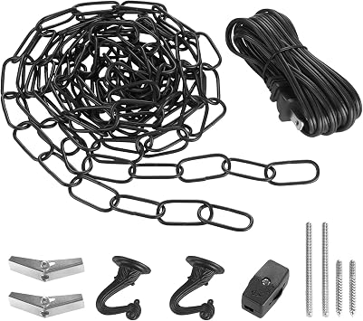 Canomo Swag Lighting Kit with 12 Feet Chain and 15 Feet Lighting Cord, Instructions Included for Chandelier and Ceiling Fan Light Black