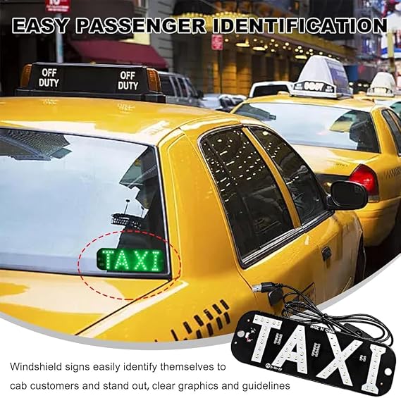 Taxi Led Sign Decor, Flashing Hook On Car Window with USB On/Off Button and Transparent Suction Cup, Vibrant and Bright 5v USB Power Led Light Sign for Driver Use in Taxi Cab Or Rideshare Car (Green)