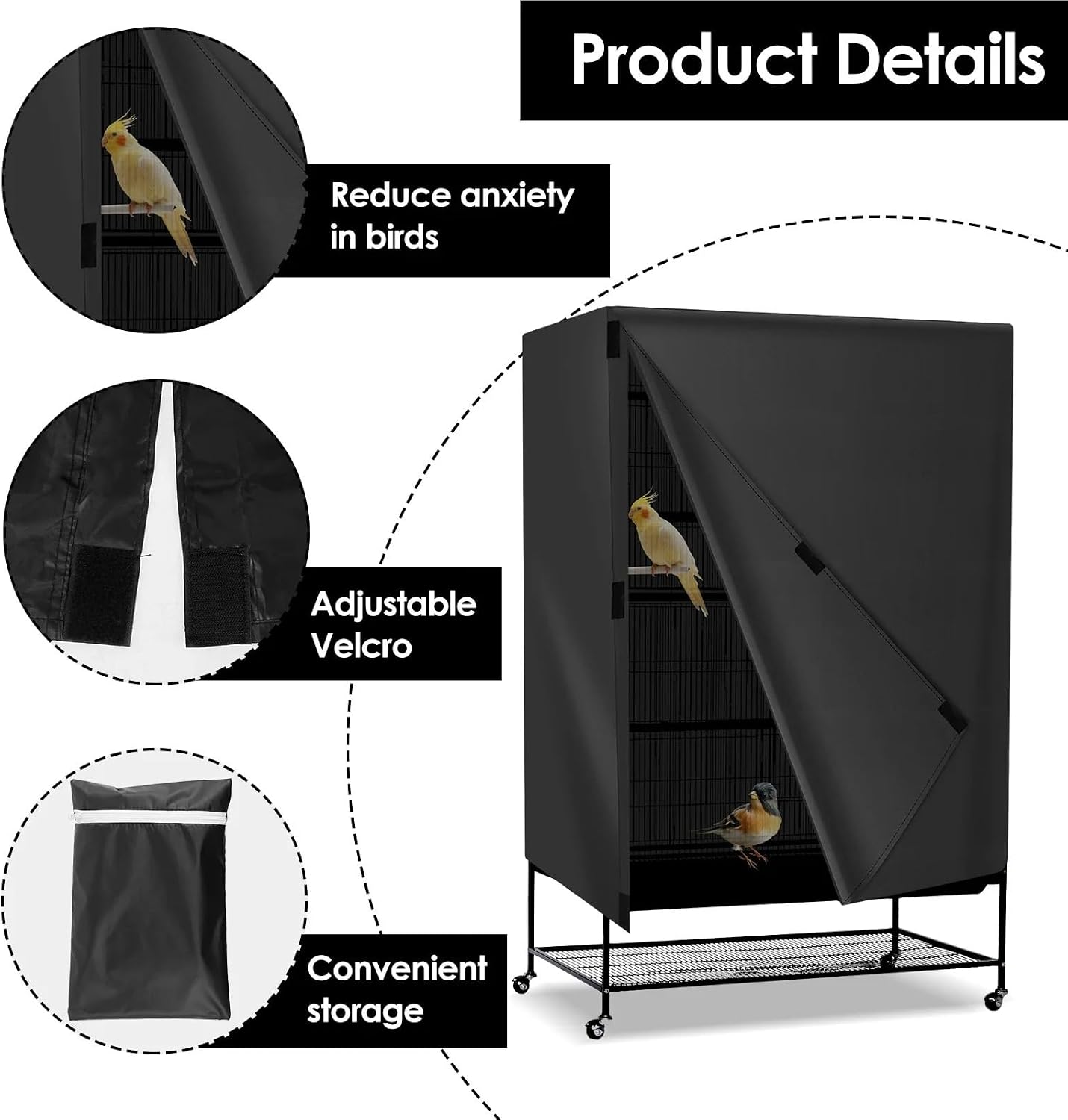 Bird Cage Cover Bird Cage Cover Waterproof Oxford Cloth Pet Adjustable Birdcage Large Safe Night for Parrot Finches