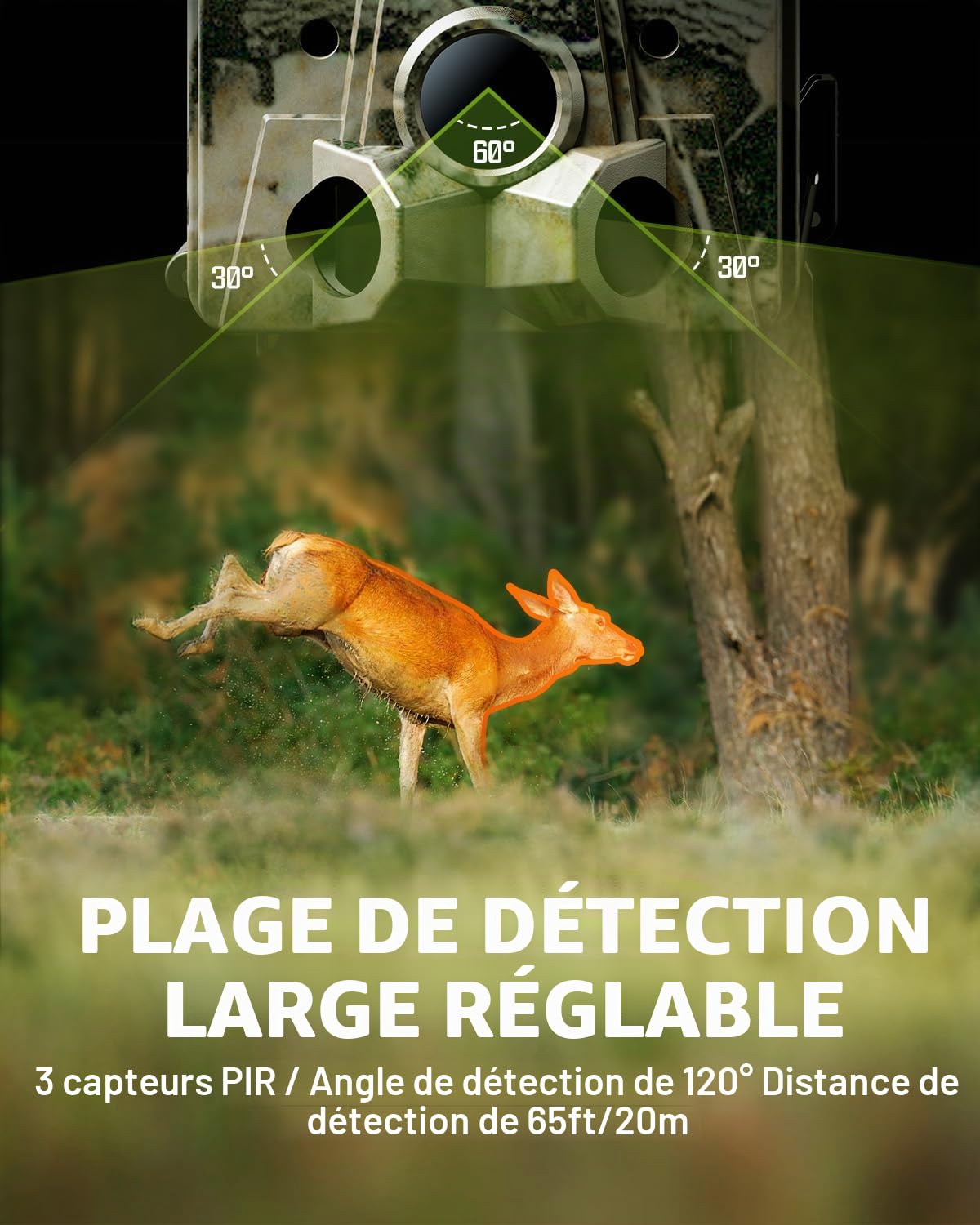 CEYOMUR Camera de Chasse Solaire 4K 30fps, WiFi Bluetooth 64MP Caméra de Chasse, Angle de détection 120° Vision Nocturne IP66 étanche pour Surveillance des Animaux Sauvages avec Carte SD 32GB
