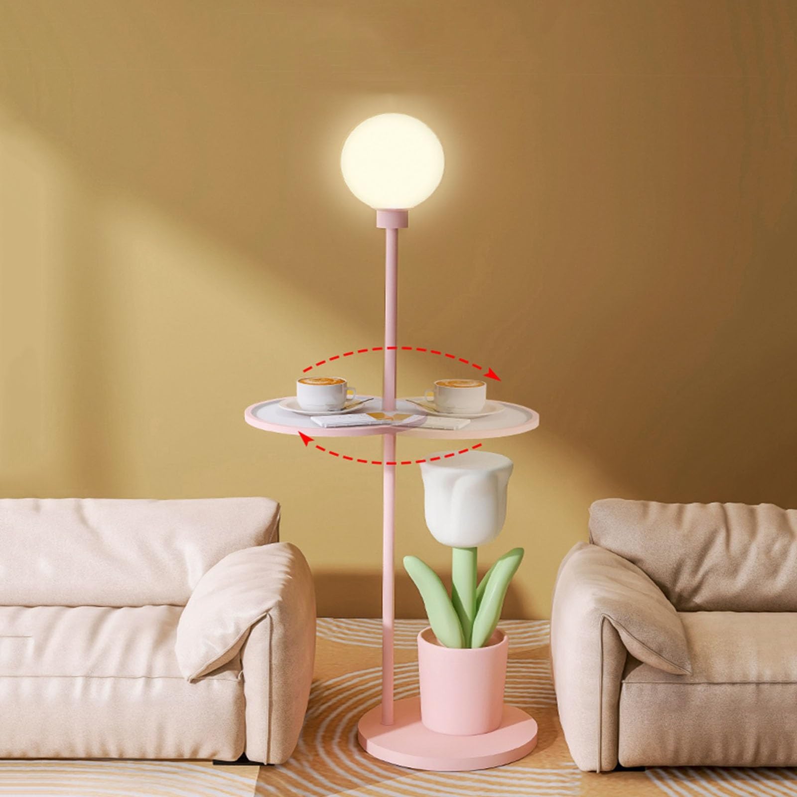 Lampa stojąca Zestaw stołowy i lampowy, lampka nocna do czytania, nowoczesny stolik końcowy z lampą podłogową salonu, gabinetu, sypialni(Pink)
