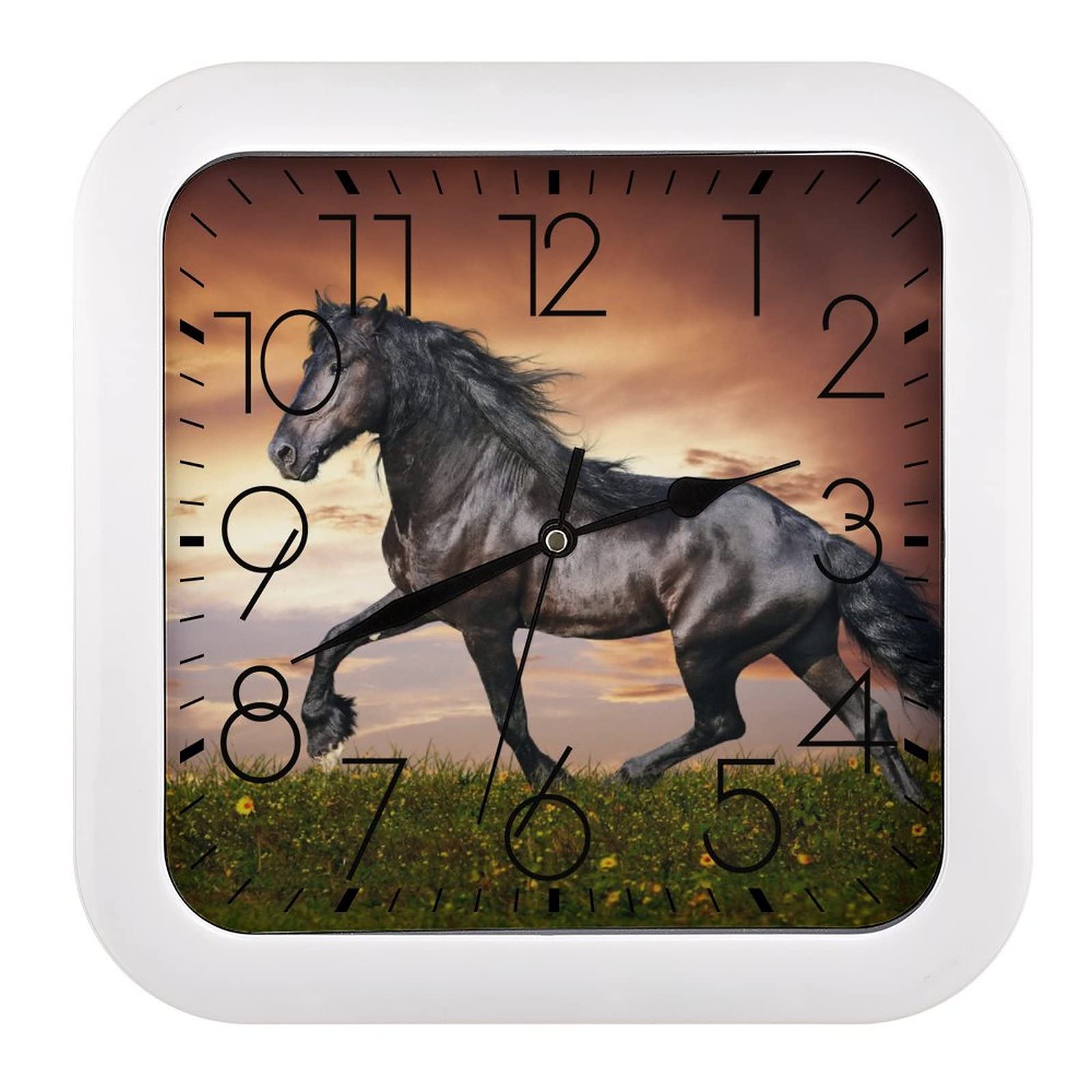 Pendule murale moderne cheval noir de salon design épuré 26cm