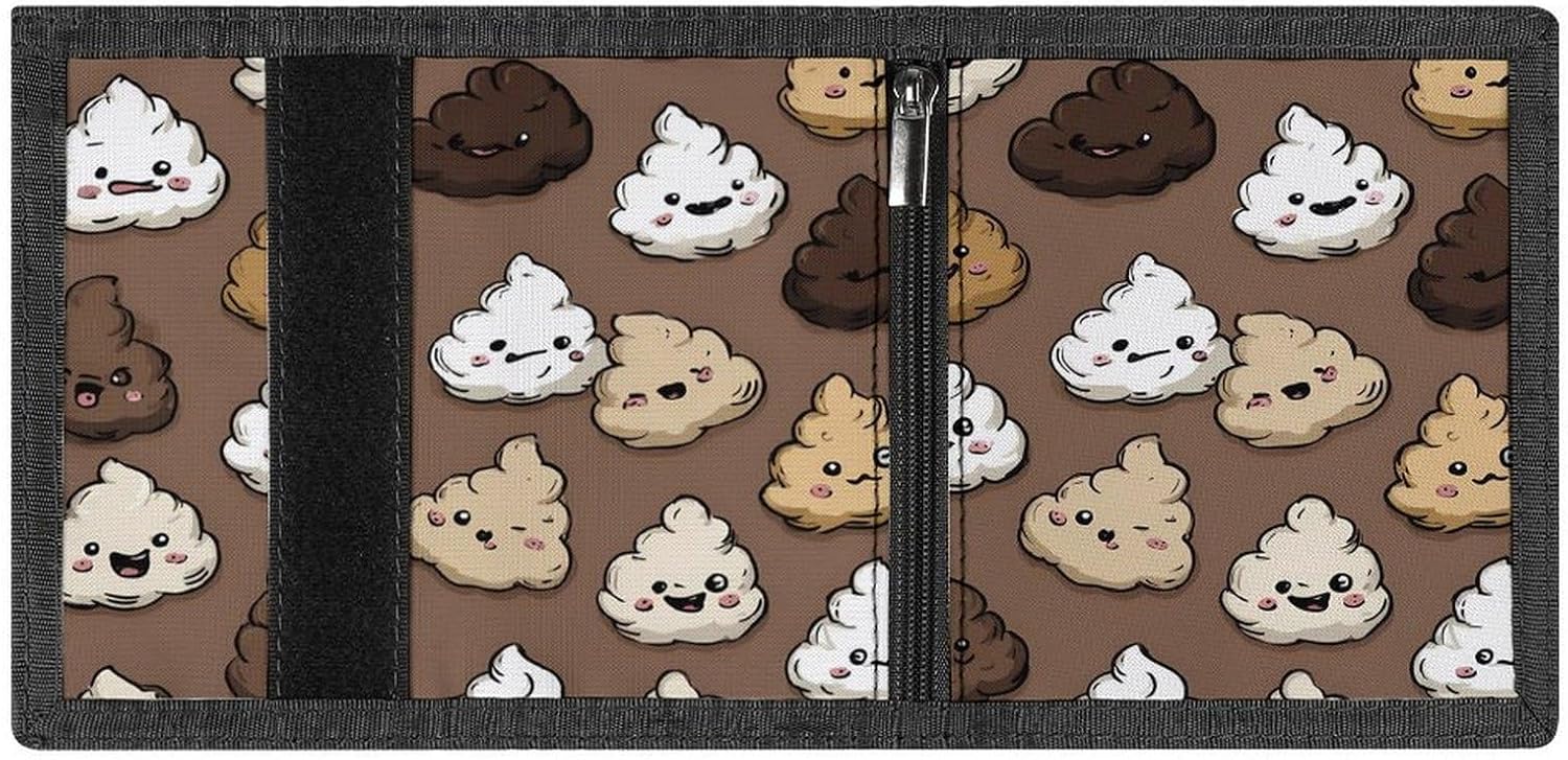 Funny Cute Poops Men's Trifold Wallet with 8 Card Slots And ID Window Slim Design