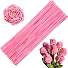 Multicolor Thick Pipe Cleaners for DIY Craft Flowers – 8mm Fuzzy Chenille Stems for Flower Making, Creative School Projects, Kids Craft Supplies, Home & Party Decor (Pink)