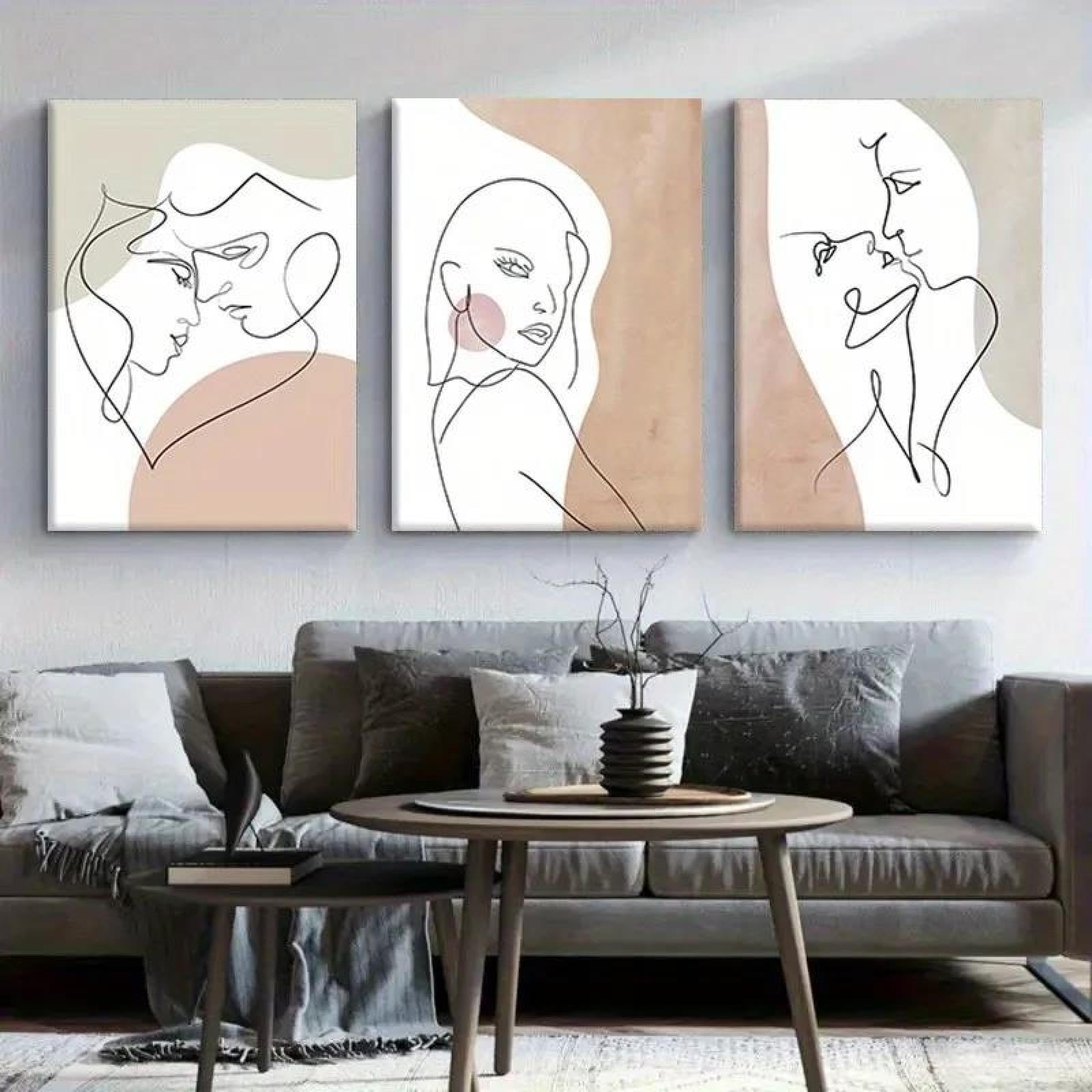 Baibexing Abstract Line Couple And Portrait Drawing Female Posters Prints Nordic Wall Art Canvas Painting Pictures Living Room Home Decor 40X60Cmx3Pcs Unframed