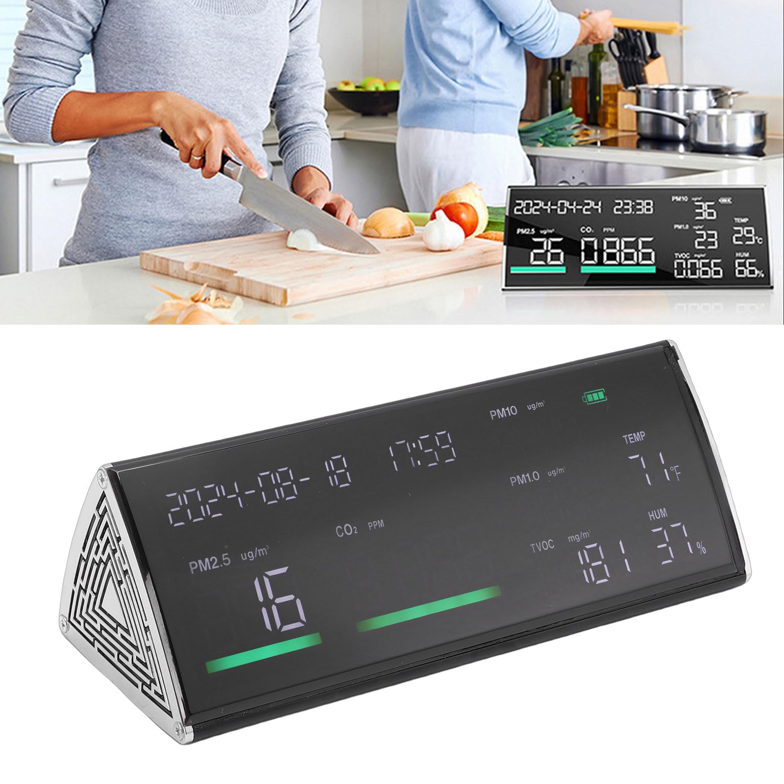 FTVOGUE Monitor de Calidad del Aire Interior, Detector de CO2 con Sensor NDIR para PM2 5 PM10 PM1 0 TVOC Temperatura Humedad Probador de Aire Doméstico Portátil con Batería de 5000 MAh (BLACK)