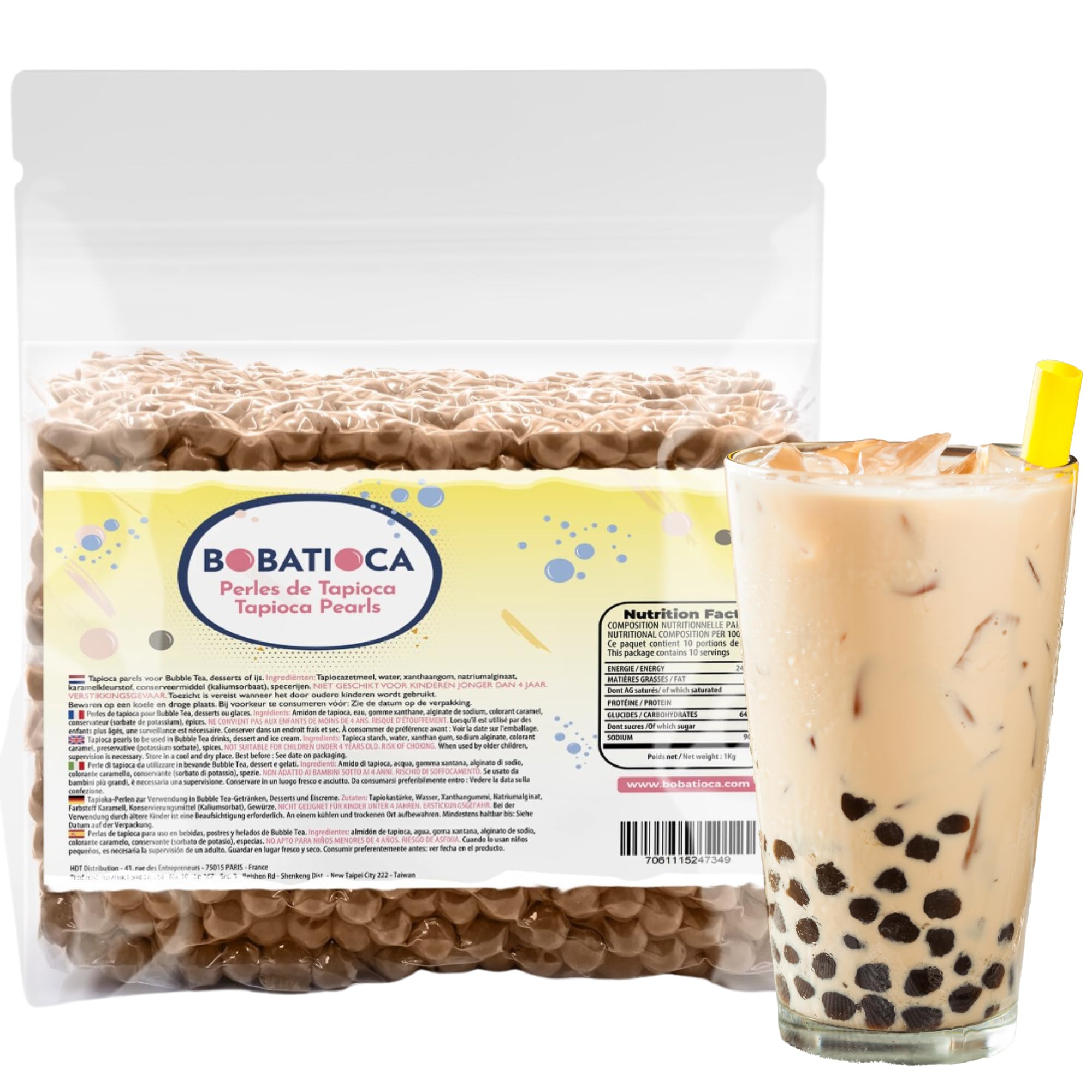 Perlas de Tapioca para Bubble Tea – Perlas reales hechas en Taiwan – Para uso en Boba Tea, Bubble Tea, helados y postres. Paquete de 1kg.