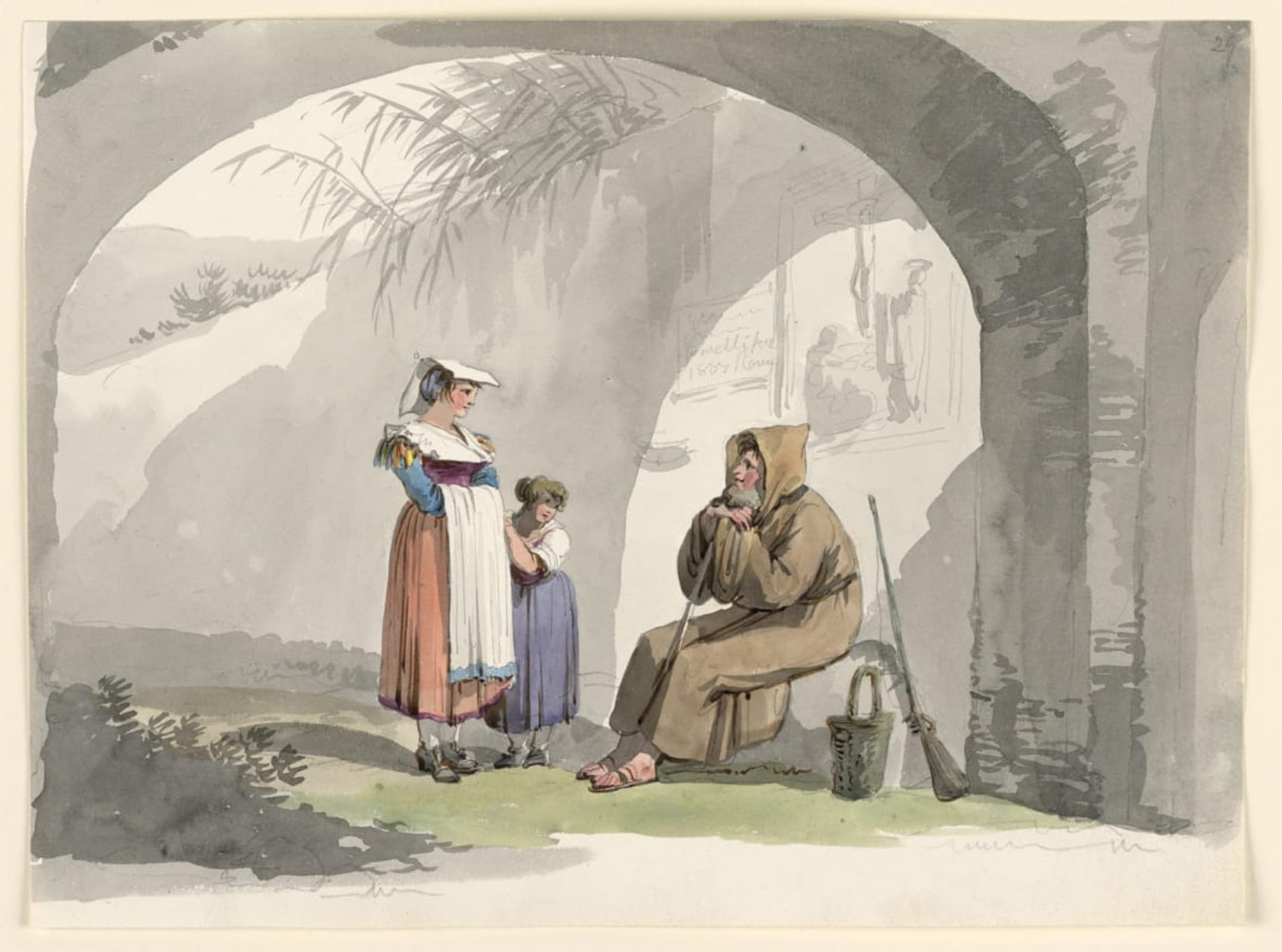 Posteriik Girls No Frame Famous Animal Posters Vintage Picture Two From Frascati Visit A Hermit By Bartolomeo Pinelli Modern Wall Decor For Home Decor 60X90cm