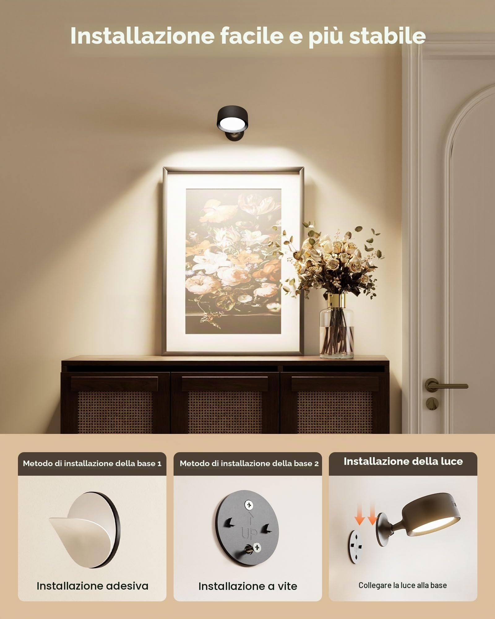 FULEN Applique da Parete da Interno, Lampade da Parete LED con 18 Modalità di Colore Dimmerabile, Controllo Touch e Telecomando, Applique LED Girevole a 360° Senza Fili per Camera da Letto e Soggiorno