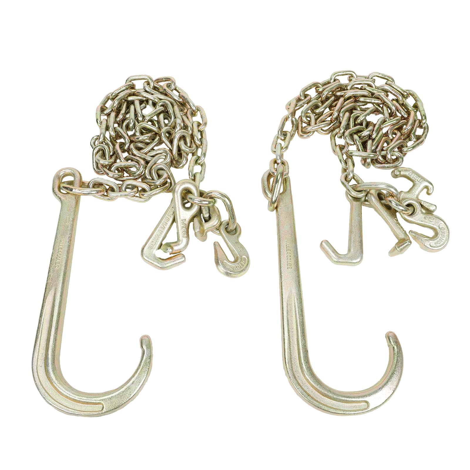 TYFYB 2 PCS Grade 70 Tie Down Binder Chain 5/16 Inch x 6 Feets Transport Tow Chain 15" J Hook Long Shank w/R T J Grab Hook Yellow Zinc,18,800 lbs Safe Working Load