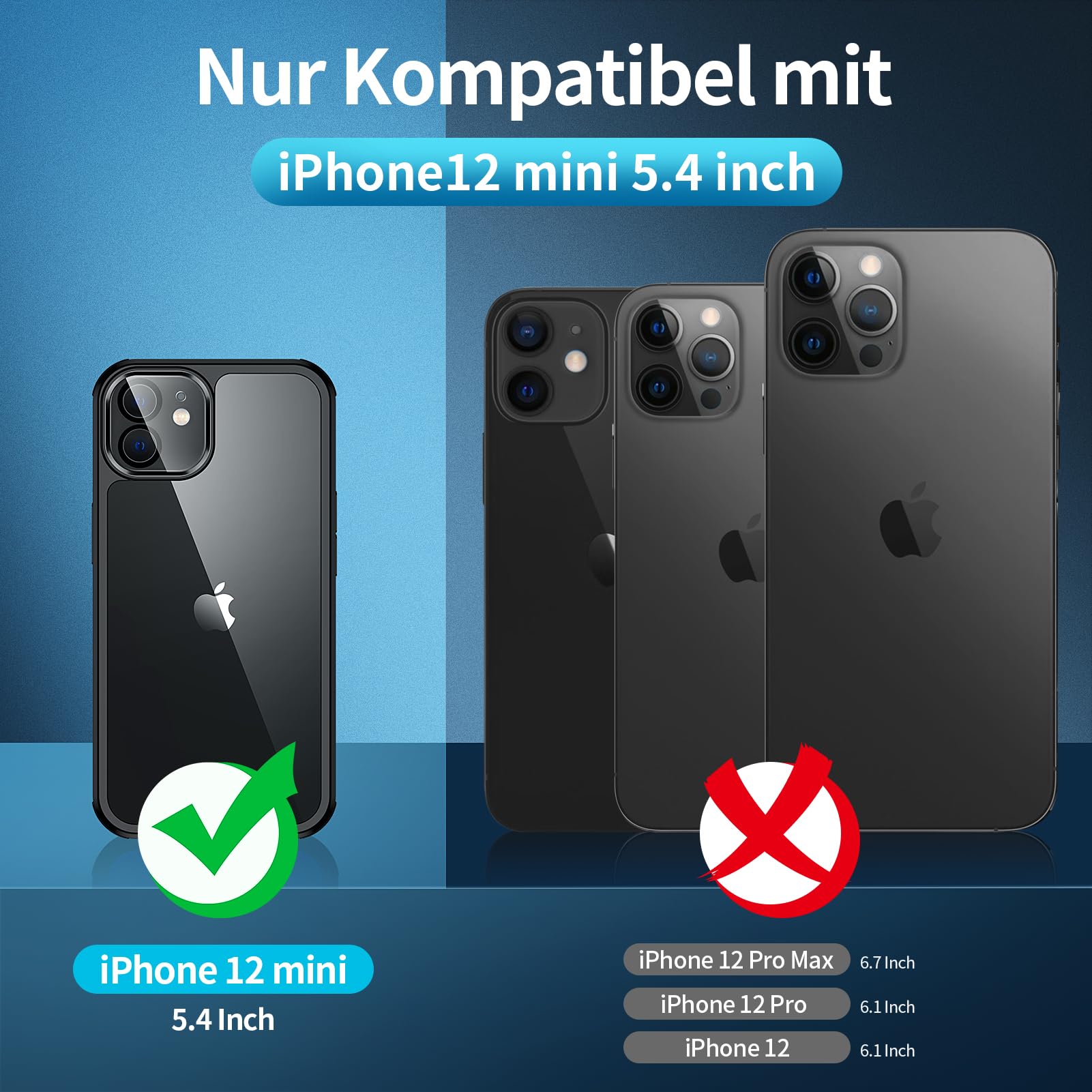 seacosmo für iPhone 12 Mini Hülle mit eingebautem Panzerglas Displayschutz und Kamera Schutzfolie [9H HD], 360 Grad Handyhülle Ganzkörper Stoßfeste iPhone 12 Mini Case - Schwarz