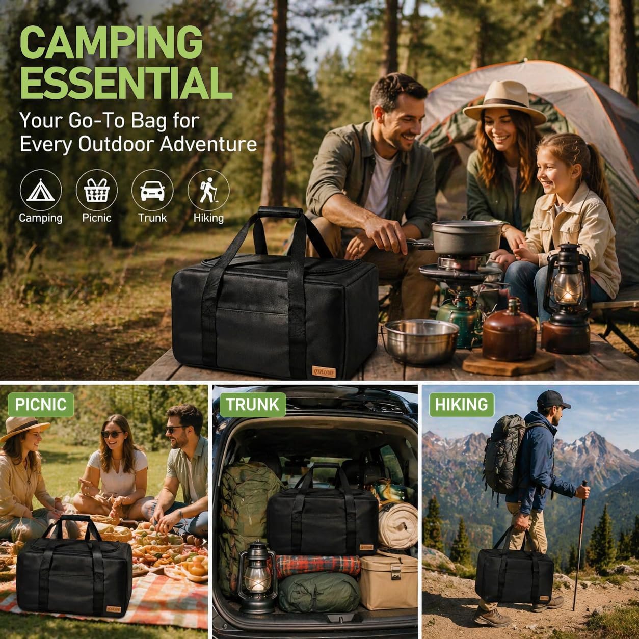 Camping Kitchen Storage Bag, 28L Water-Resistant Outdoor Camping Cookware Organizer for Camping Utensils,Cookware,BBQ Essentials & Portable Propane Camping Stove