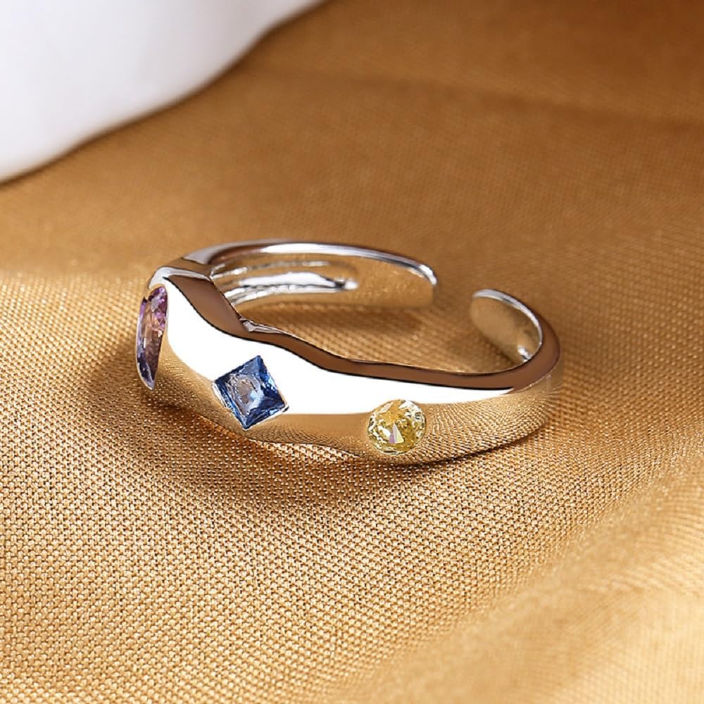 Mnyixsi 925 Sterling Silver Heart Open Ring for Women, Handmade Dainty Crystal Chaming Temperament Ring, Cubic Zirconia Promise Love Halo Engagement Wedding Band Eternity Ring Gift Adjustable - Image 6