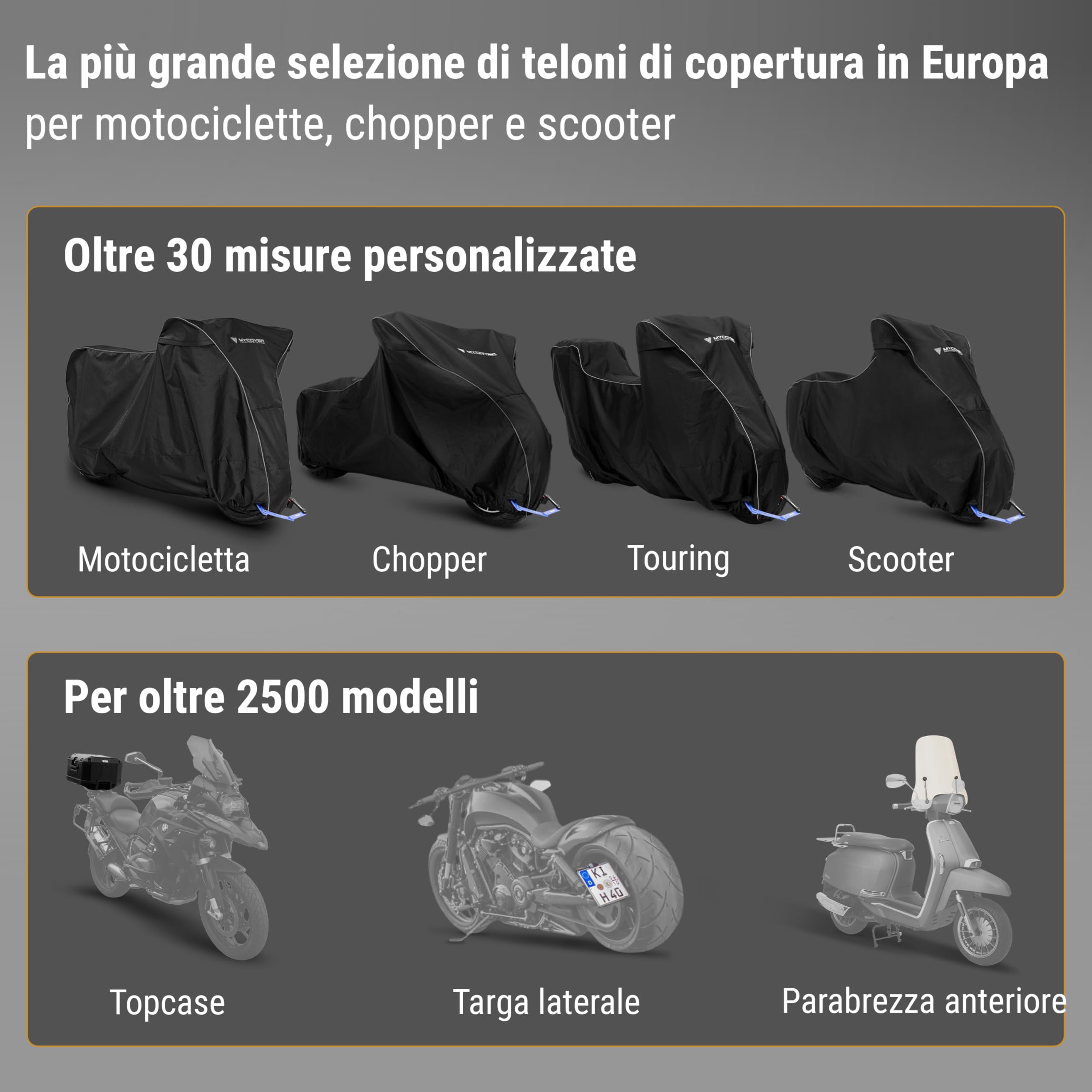 Telo coprimoto premium realizzato a mano - 30 misure per oltre 2.500 modelli - vestibilità 100% su misura, impermeabile, invernale e ultra resistente agli strappi XL+TC (L250xB115xH145)