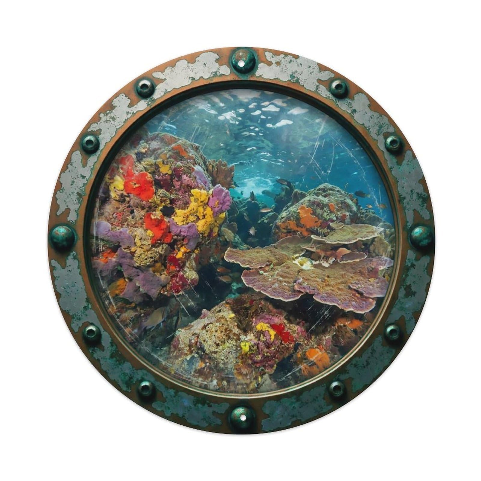 Vintage Porthole Encrusting Sponge Nautical Window View Metal Tin Sign